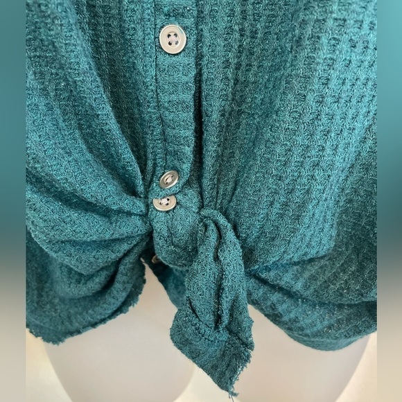 Mudd Women’s Long Sleeve Shirt XL Green Waffle Knit Cotton Causal Contemporary - Picture 5 of 11